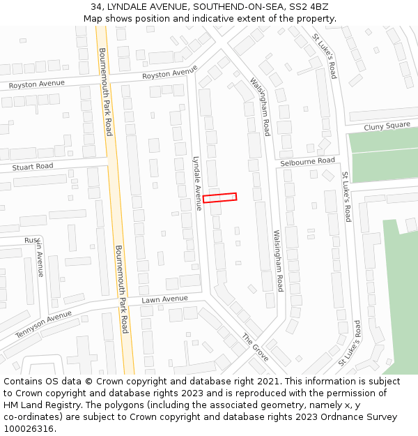 34, LYNDALE AVENUE, SOUTHEND-ON-SEA, SS2 4BZ: Location map and indicative extent of plot