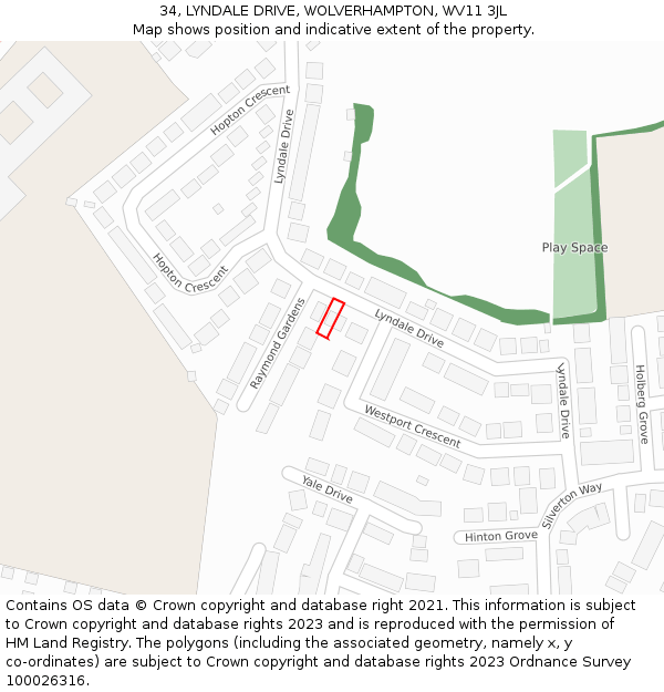 34, LYNDALE DRIVE, WOLVERHAMPTON, WV11 3JL: Location map and indicative extent of plot