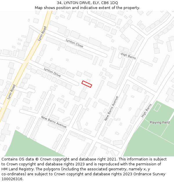 34, LYNTON DRIVE, ELY, CB6 1DQ: Location map and indicative extent of plot