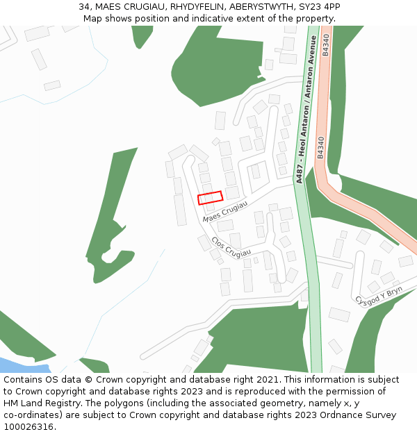 34, MAES CRUGIAU, RHYDYFELIN, ABERYSTWYTH, SY23 4PP: Location map and indicative extent of plot