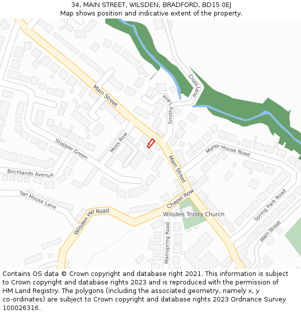 34, MAIN STREET, WILSDEN, BRADFORD, BD15 0EJ: Location map and indicative extent of plot