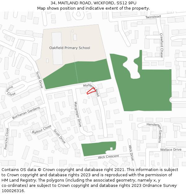 34, MAITLAND ROAD, WICKFORD, SS12 9PU: Location map and indicative extent of plot