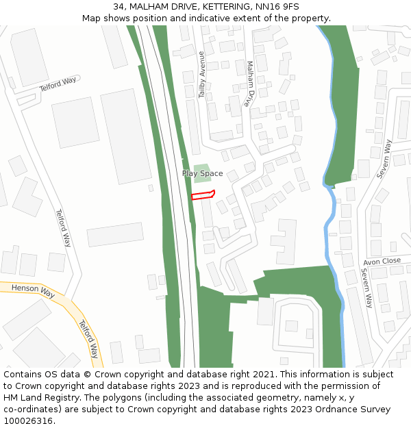 34, MALHAM DRIVE, KETTERING, NN16 9FS: Location map and indicative extent of plot