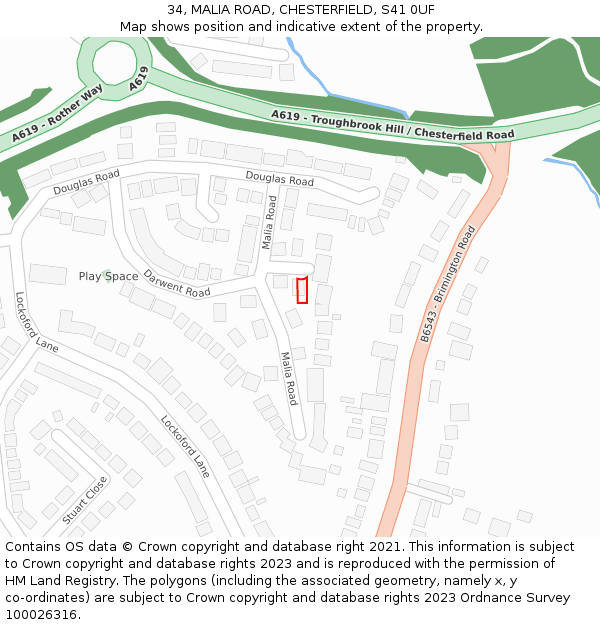 34, MALIA ROAD, CHESTERFIELD, S41 0UF: Location map and indicative extent of plot