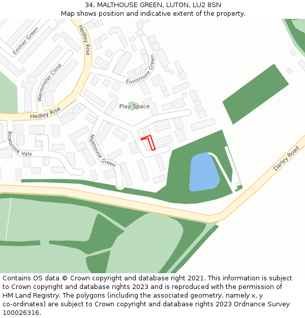 34, MALTHOUSE GREEN, LUTON, LU2 8SN: Location map and indicative extent of plot