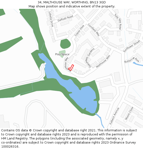 34, MALTHOUSE WAY, WORTHING, BN13 3GD: Location map and indicative extent of plot