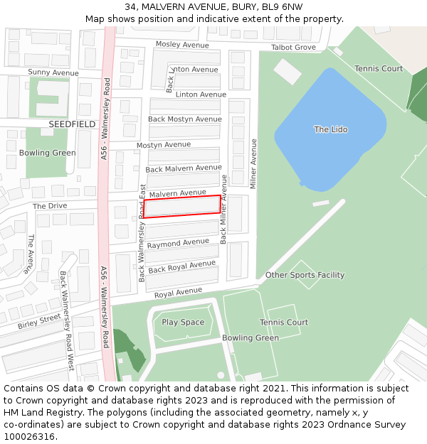 34, MALVERN AVENUE, BURY, BL9 6NW: Location map and indicative extent of plot