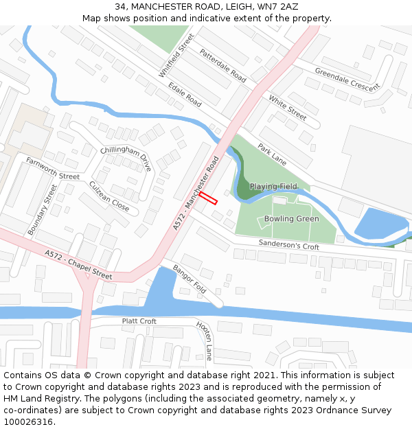 34, MANCHESTER ROAD, LEIGH, WN7 2AZ: Location map and indicative extent of plot