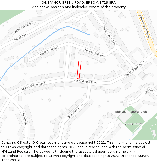 34, MANOR GREEN ROAD, EPSOM, KT19 8RA: Location map and indicative extent of plot