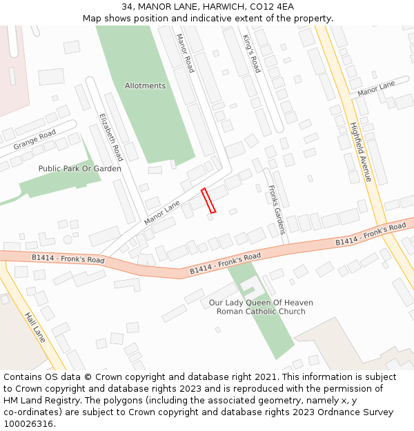 34, MANOR LANE, HARWICH, CO12 4EA: Location map and indicative extent of plot