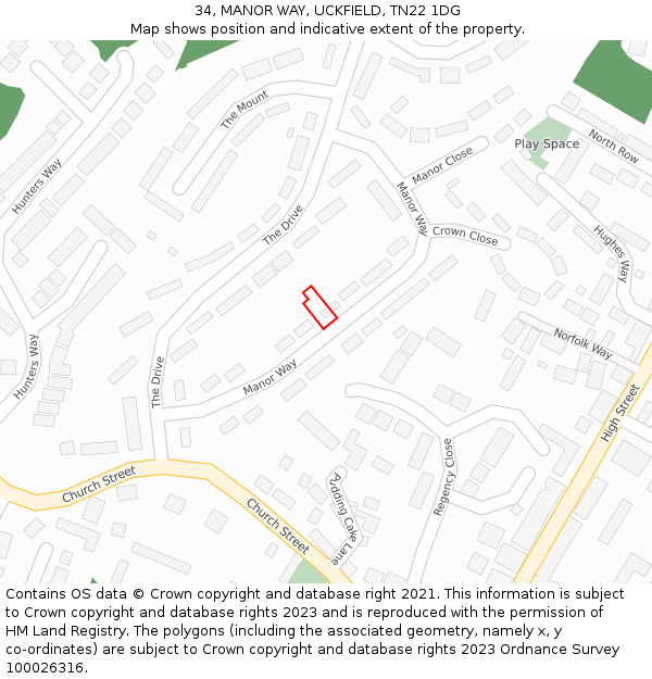 34, MANOR WAY, UCKFIELD, TN22 1DG: Location map and indicative extent of plot