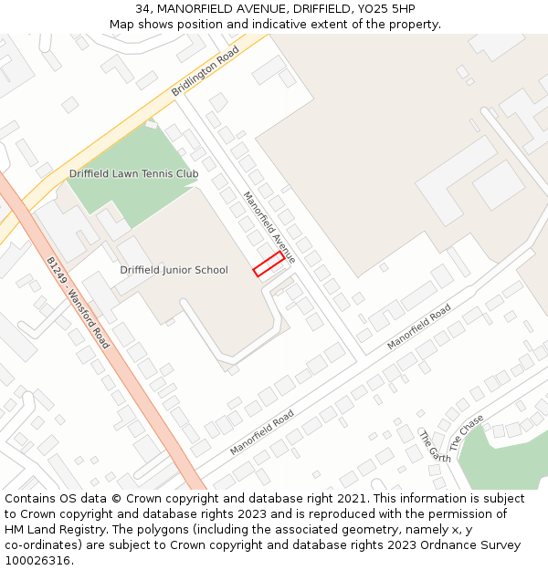 34, MANORFIELD AVENUE, DRIFFIELD, YO25 5HP: Location map and indicative extent of plot