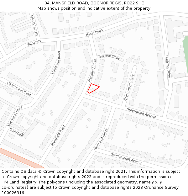 34, MANSFIELD ROAD, BOGNOR REGIS, PO22 9HB: Location map and indicative extent of plot