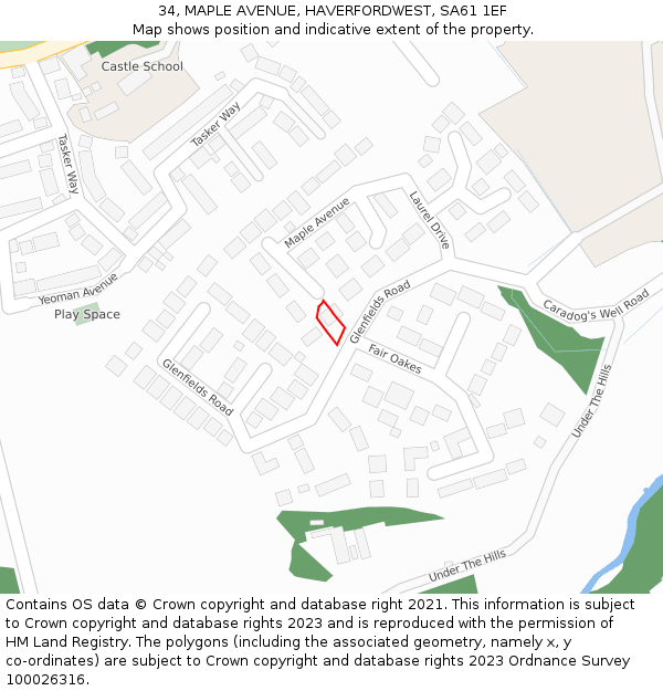 34, MAPLE AVENUE, HAVERFORDWEST, SA61 1EF: Location map and indicative extent of plot