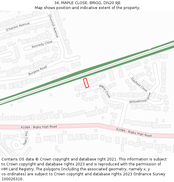 34, MAPLE CLOSE, BRIGG, DN20 9JE: Location map and indicative extent of plot