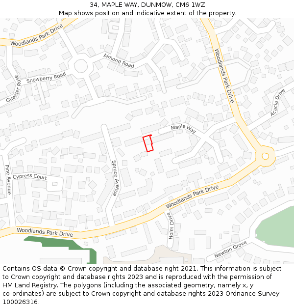 34, MAPLE WAY, DUNMOW, CM6 1WZ: Location map and indicative extent of plot