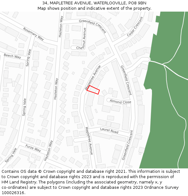 34, MAPLETREE AVENUE, WATERLOOVILLE, PO8 9BN: Location map and indicative extent of plot