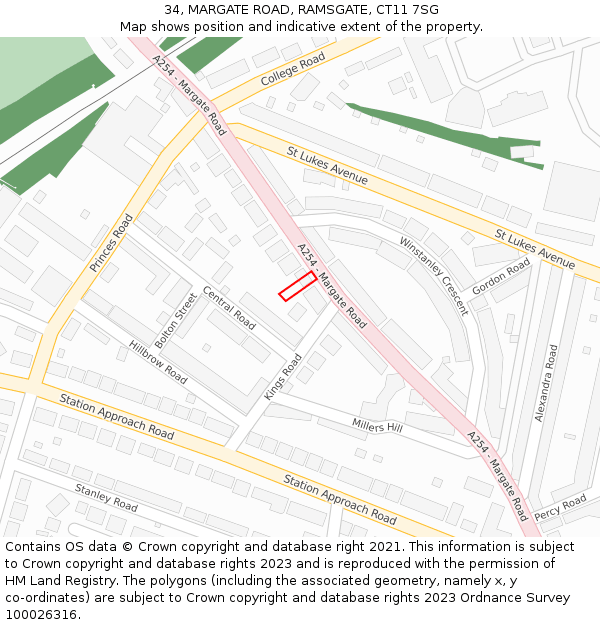 34, MARGATE ROAD, RAMSGATE, CT11 7SG: Location map and indicative extent of plot