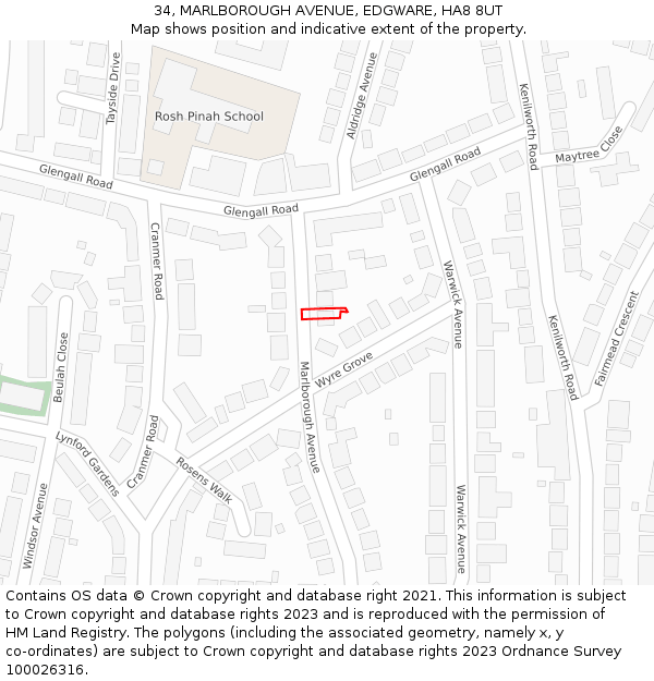 34, MARLBOROUGH AVENUE, EDGWARE, HA8 8UT: Location map and indicative extent of plot