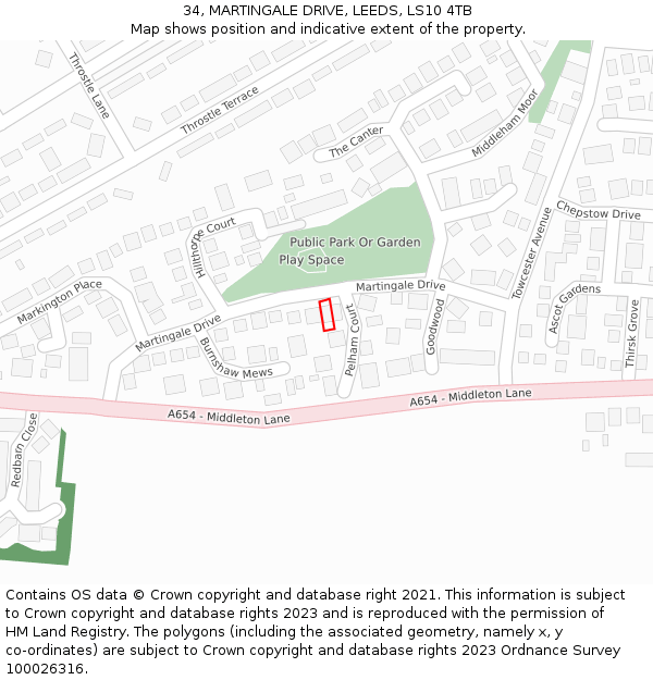 34, MARTINGALE DRIVE, LEEDS, LS10 4TB: Location map and indicative extent of plot