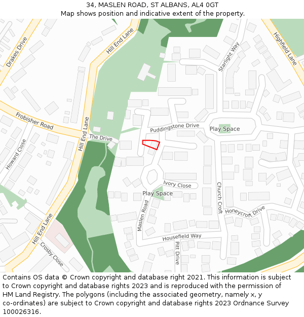 34, MASLEN ROAD, ST ALBANS, AL4 0GT: Location map and indicative extent of plot