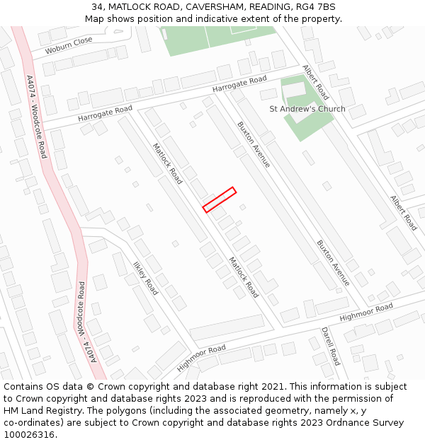 34, MATLOCK ROAD, CAVERSHAM, READING, RG4 7BS: Location map and indicative extent of plot
