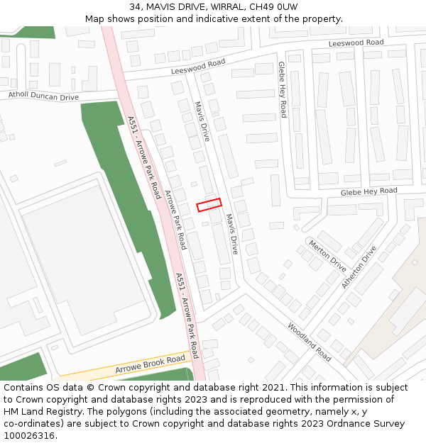 34, MAVIS DRIVE, WIRRAL, CH49 0UW: Location map and indicative extent of plot