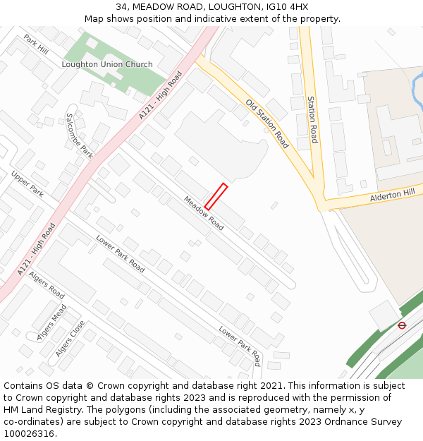 34, MEADOW ROAD, LOUGHTON, IG10 4HX: Location map and indicative extent of plot