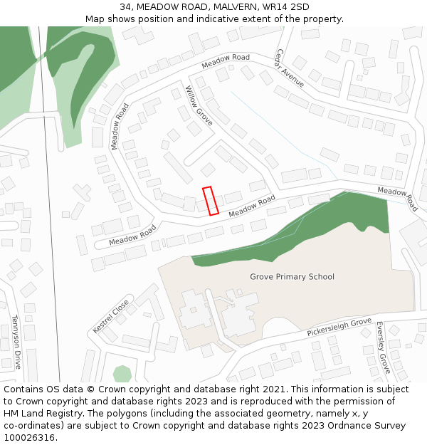 34, MEADOW ROAD, MALVERN, WR14 2SD: Location map and indicative extent of plot