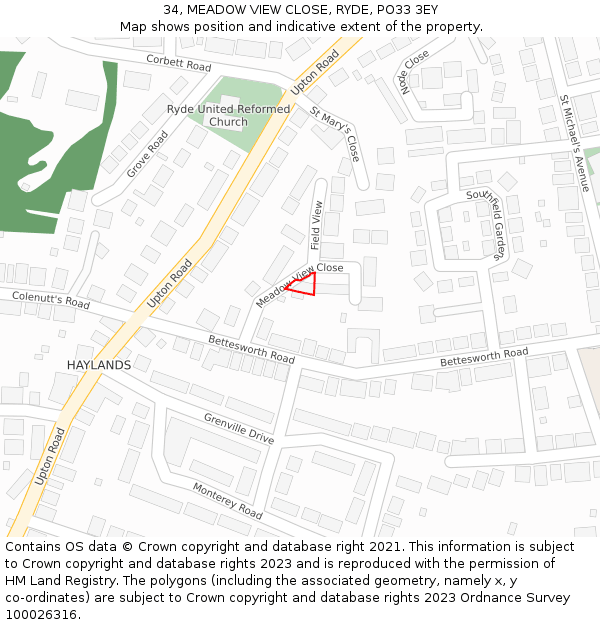 34, MEADOW VIEW CLOSE, RYDE, PO33 3EY: Location map and indicative extent of plot