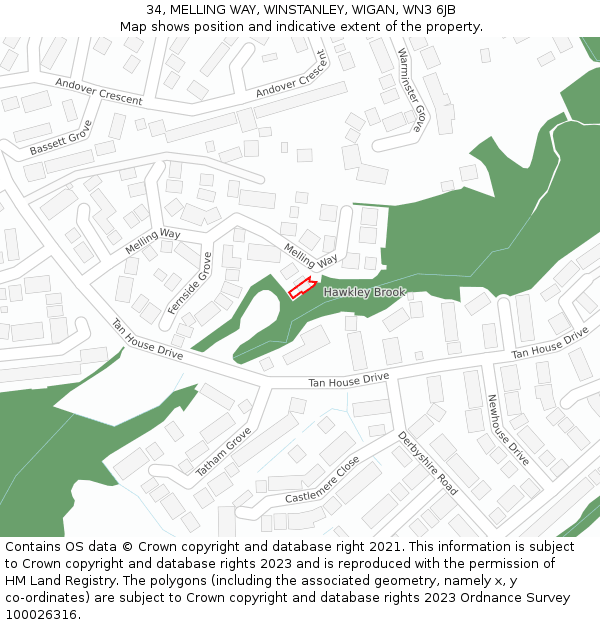 34, MELLING WAY, WINSTANLEY, WIGAN, WN3 6JB: Location map and indicative extent of plot