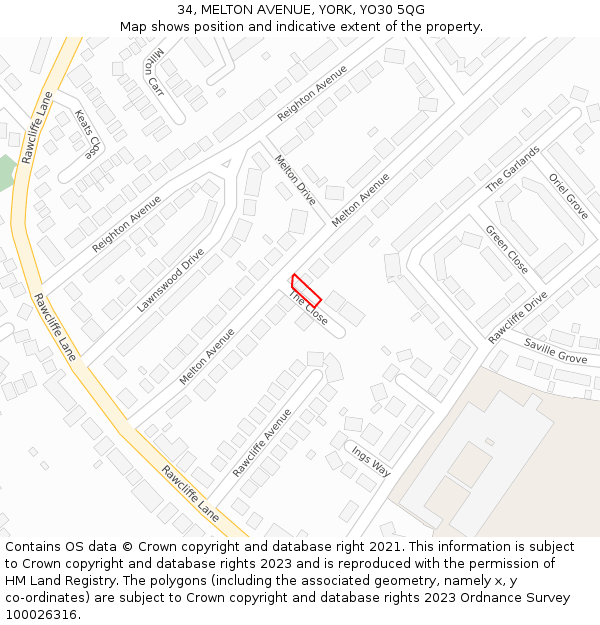 34, MELTON AVENUE, YORK, YO30 5QG: Location map and indicative extent of plot