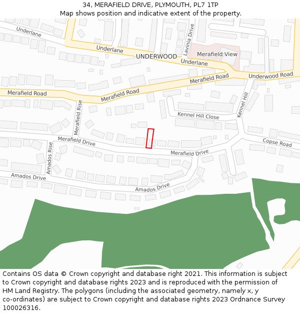 34, MERAFIELD DRIVE, PLYMOUTH, PL7 1TP: Location map and indicative extent of plot
