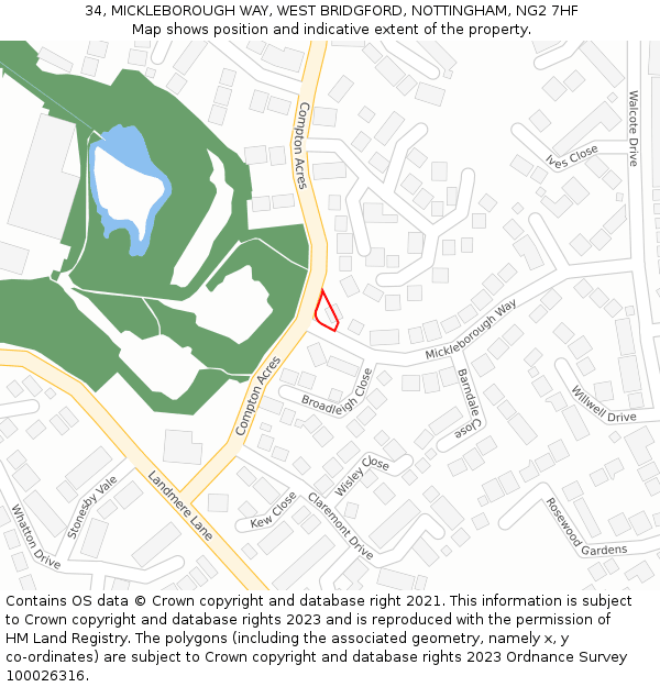 34, MICKLEBOROUGH WAY, WEST BRIDGFORD, NOTTINGHAM, NG2 7HF: Location map and indicative extent of plot