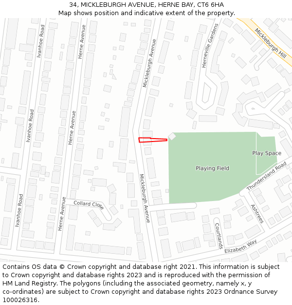 34, MICKLEBURGH AVENUE, HERNE BAY, CT6 6HA: Location map and indicative extent of plot