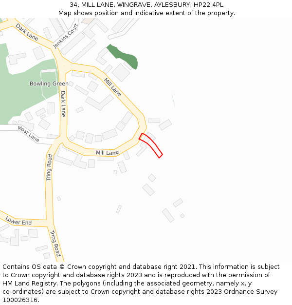 34, MILL LANE, WINGRAVE, AYLESBURY, HP22 4PL: Location map and indicative extent of plot