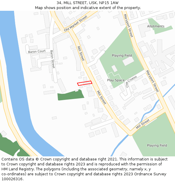 34, MILL STREET, USK, NP15 1AW: Location map and indicative extent of plot