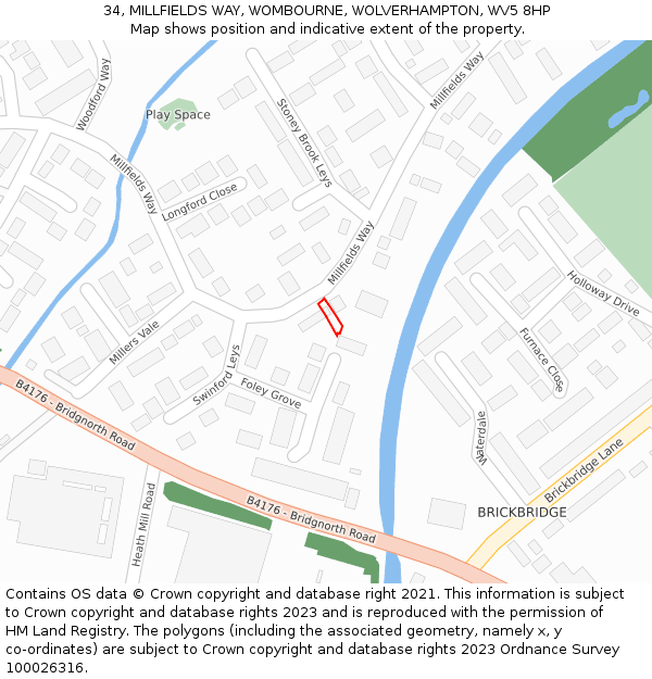 34, MILLFIELDS WAY, WOMBOURNE, WOLVERHAMPTON, WV5 8HP: Location map and indicative extent of plot