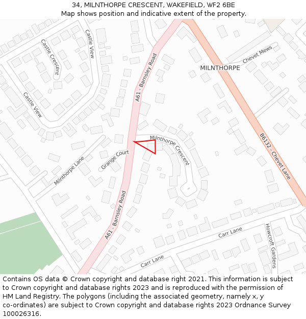 34, MILNTHORPE CRESCENT, WAKEFIELD, WF2 6BE: Location map and indicative extent of plot