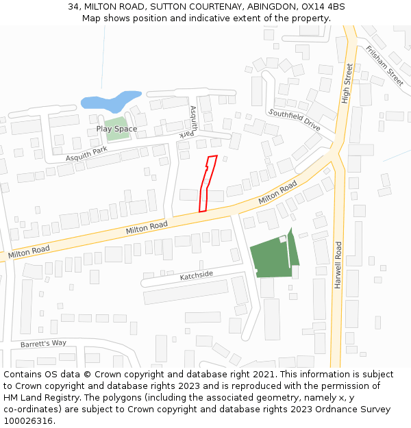 34, MILTON ROAD, SUTTON COURTENAY, ABINGDON, OX14 4BS: Location map and indicative extent of plot