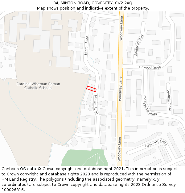 34, MINTON ROAD, COVENTRY, CV2 2XQ: Location map and indicative extent of plot