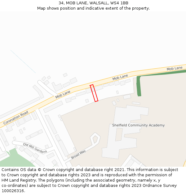 34, MOB LANE, WALSALL, WS4 1BB: Location map and indicative extent of plot