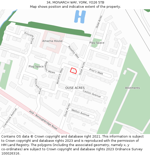 34, MONARCH WAY, YORK, YO26 5TB: Location map and indicative extent of plot