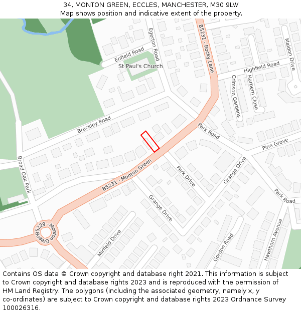 34, MONTON GREEN, ECCLES, MANCHESTER, M30 9LW: Location map and indicative extent of plot