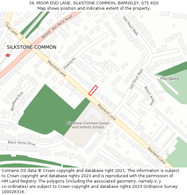 34, MOOR END LANE, SILKSTONE COMMON, BARNSLEY, S75 4QS: Location map and indicative extent of plot