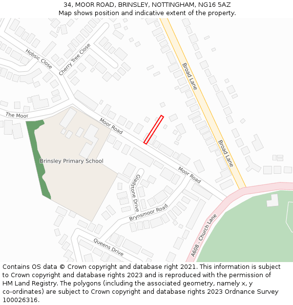 34, MOOR ROAD, BRINSLEY, NOTTINGHAM, NG16 5AZ: Location map and indicative extent of plot