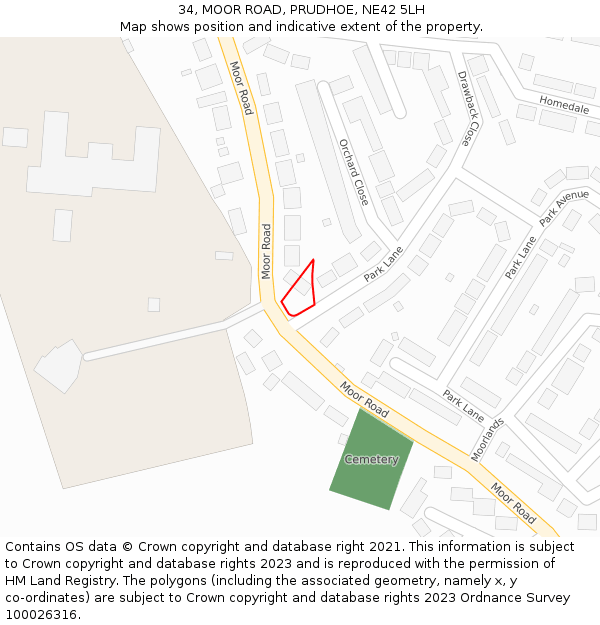34, MOOR ROAD, PRUDHOE, NE42 5LH: Location map and indicative extent of plot