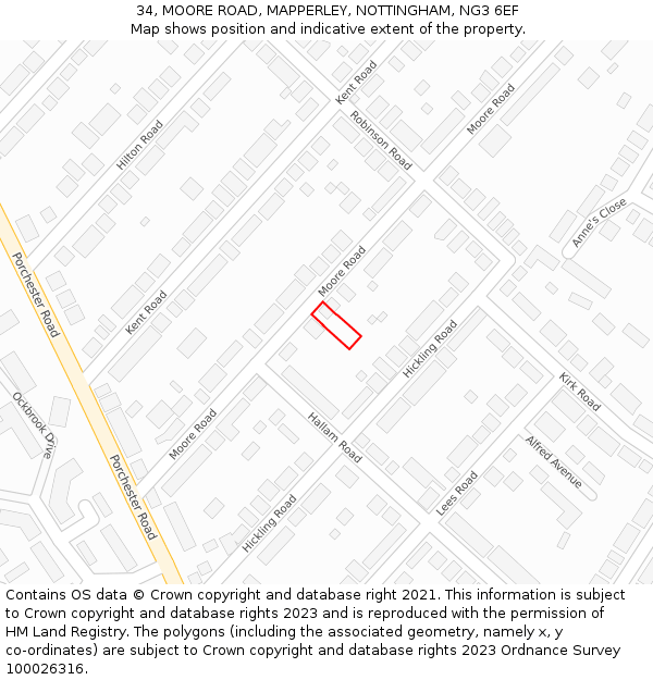 34, MOORE ROAD, MAPPERLEY, NOTTINGHAM, NG3 6EF: Location map and indicative extent of plot