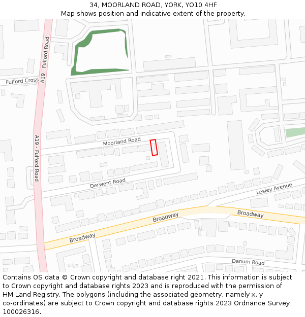 34, MOORLAND ROAD, YORK, YO10 4HF: Location map and indicative extent of plot