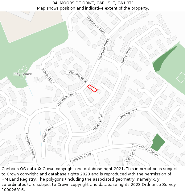 34, MOORSIDE DRIVE, CARLISLE, CA1 3TF: Location map and indicative extent of plot